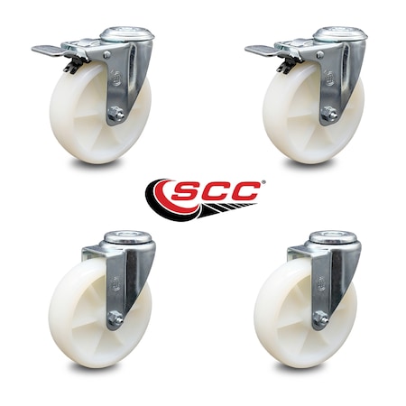 SERVICE CASTER 5 Inch Nylon Wheel Swivel Bolt Hole Caster Set with 2 Total Lock Brake SCC SCC-BHTTL20S514-NYS-2-S-2